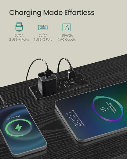 SONGMICS BELLAH Collection - Nightstand with Charging Station and App-Controlled Adjustable LED Lights, Bed Side Table, 3 Drawer and 1 Open Shelf, Bedroom, Ink Black and Ebony Black ULGS303BH01S