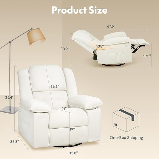 FLEXISPOT Swivel Rocker Recliner Chair for Adults, Massage Recliner Rocking Chair Nursery, 360° Swivel Nursery Glider for Living Room Bedroom, Beige (XRC2)
