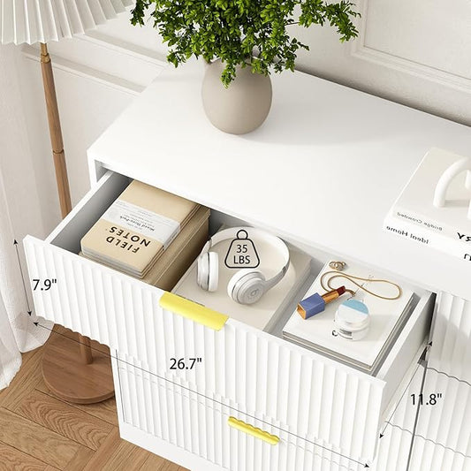 8 Drawer Dresser for Bedroom, Modern Fluted Double Dresser, 55" Wide Chest of Dressers, Wooden Beside Table for Closet, Living Room and Entryway, White