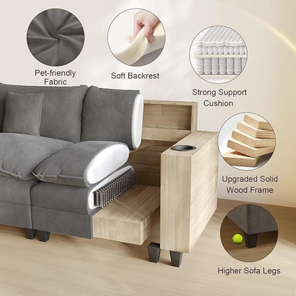 Cloud Couch, Modular Sectional Sofa with Ottoman, Charging Station, Throw Pillows, Cup Holders, Modern Convertible L Shaped Couches for Living Room, Bedroom (Grey, 80.7"- L Shape)