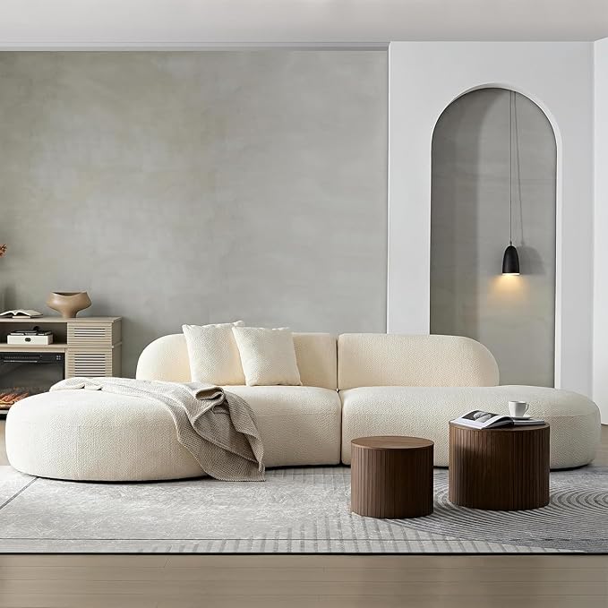 135.4" Oversized Curved Sofa Couch Modern 6-Seat Round Boucle Sectional Sofa Couch with Chaise & Pillows for Living Room Apartment Furniture,No Assembly Needed (Beige+Left-Facing)