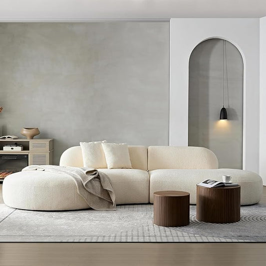 135.4" Oversized Curved Sofa Couch Modern 6-Seat Round Boucle Sectional Sofa Couch with Chaise & Pillows for Living Room Apartment Furniture,No Assembly Needed (Beige+Left-Facing)