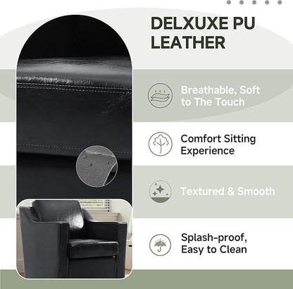 UIXE Faux Leather Swivel Accent Chair, Upholstered Arm Chair for Living Room, Modern Club Armchair Comfy Single Sofa Bedroom Reading Seat with Lumbar Pillow - Black