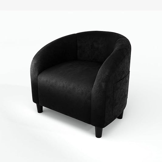 GarveeHome Accent Chair Club Chair Cozy Armrest Upholstered Velvet Barrel Chair with Solid Legs for Living Room Bedroom Study Waiting Room(Black)