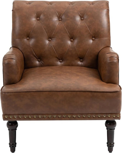 UIXE PU Leather Accent Chair, Modern Upholstered Armchair for Living Room, Comfy Arm Chair Single Sofa Reading Seat with Wooden Legs for Office Home Bedroom - Brown