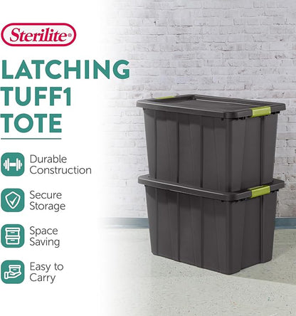Sterilite 12-Pack Storage Bins with Lids, Heavy Duty Totes, Tuff1, 30 Gallon, Flat Gray