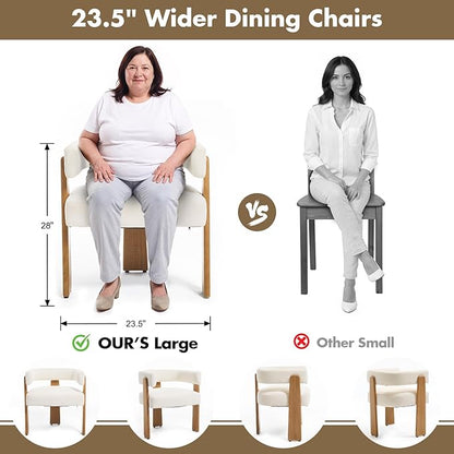 Upholstered White Velvet Dining Chairs Set of 6, Boho Modern Barrel Accent Armchairs, Thick Padded Seat & Natural Wooden Legs, Mid Century Inspired Kitchen/Dining Room Chairs, Creamy White