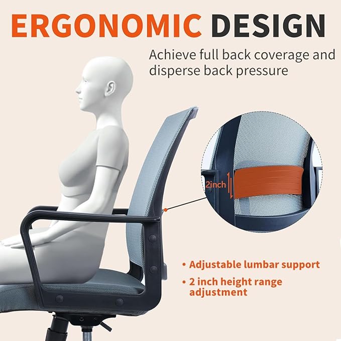 CLATINA Ergonomic Office Chair - Mesh Desk Chair with Lumbar Support, Rolling Comfortable Computer Chairs with Arms for Home Conference, Gray 2 Pack