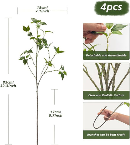 Eucalyptus Stems 32"Fake Plants Eucalyptus Greenery For Vase Artificial Plants Indoor Bay Leaves Bathroom Decor Fake Leaves Greenery Stems Eucalyptus Leaves Dining Room Decor Nordic Decor(4pcs)