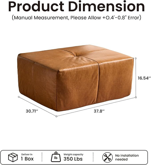 37.8" Faux Leather Ottoman for Couch, Memory Foam Cloud Boneless Sectional Couch for Living Room Foot Stools No Assembly Require (Faux Leather,Brown)