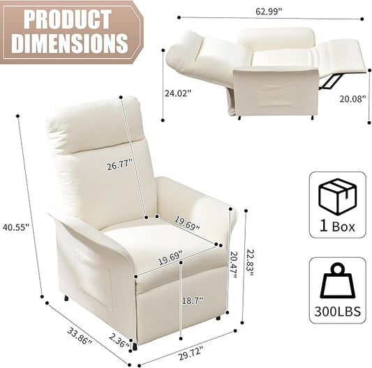 Power Recliner Chair, Adjustable Electric Recliner Chairs for Adults, Sleeper Sofa Bed with Remote Control & Side Pocket, Linen Upholstered Chair for Living Room/Bedroom, Easy Assembly, Beige