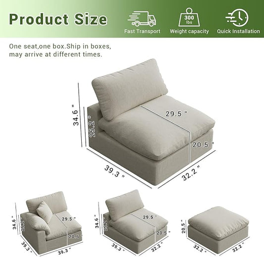 Modular Sectional Sofa,1-Seater Extra Comfty Deep-Seat-Filled Couch,Modern Couches for Living Room, Apartment,Office,Small Space