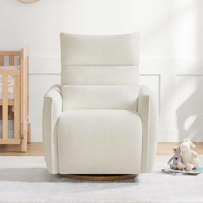CHITA Swivel Rocker Recliner Chair, Power Nursery Glider Recliner, Nursery Rocking Chair with Adjustable Power Headrest, FSC Certified, Solid Wood Base, Cream