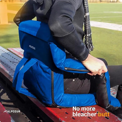 Alpcour Heated Reclining Stadium Seat for Bleachers – Wide Bleacher Chair with Back Support and Cushion, Armrests, Side Pockets, & Hook – Stadium Seats Chairs for Camping, Kayak, Paddle Board & More