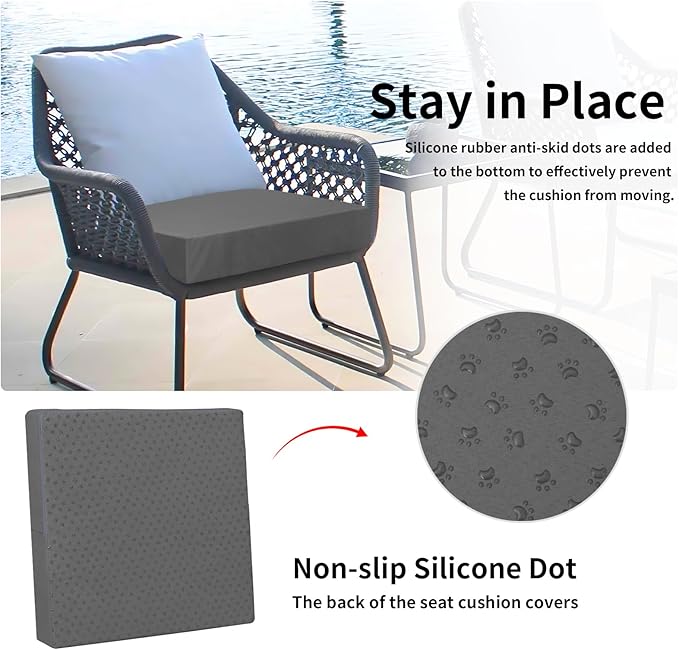Easy-Going Waterproof Patio Cushion Covers ONLY Cover 27x25x5 inch 2 Pack Replacement Non-Slip Outdoor Seat Cushion Slipcover with Zipper. Dark Gray