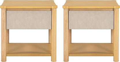 Christopher Knight Home Zeri Bedroom Nightstands Set of 2, Wood Nightstand with Drawers, Small Bedside Table Set of 2, End Table for Living Room, Multipurpose Storage Cabinet, Natural + Beige