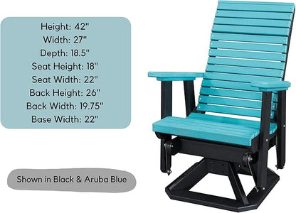 DutchCrafters Modern Horizontal Slat High Back Poly Adirondack Swivel Glider Outdoor Patio Chair (Black & Cedar)