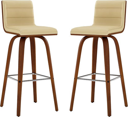 Armen Living Vienna 30" Swivel Bar Stool in Walnut Wood Finish with Cream Faux Leather - Set of 3
