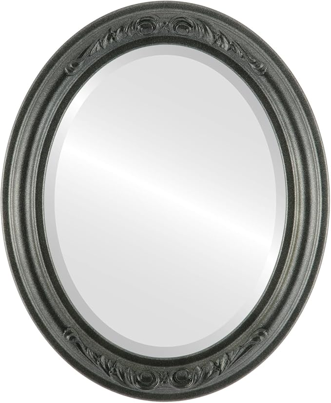 OVALCREST Oval Beveled Wall Mirror for Home Decor - Florence Style - Black Silver - 34" x 24"