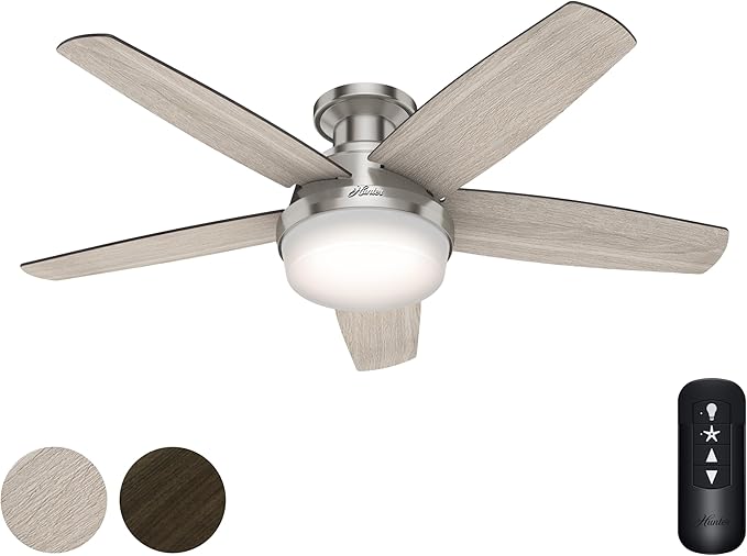 Hunter Fan 48 inch Low Profile Brushed Nickel Ceiling Fan with LED Light Kit and Remote Control (Renewed)