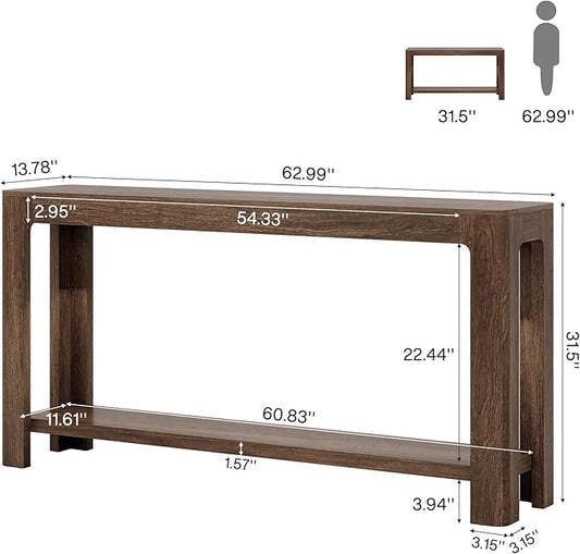 Tribesigns 63 Inch Entryway Console Table, 2-Tier Farmhouse Narrow Sofa Table Behind Couch, Accent Entrance Console Furniture for Entryway, Foyer, Hallway, Dark Brown
