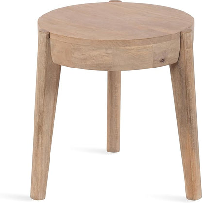 Kate and Laurel Vola Round Wood Side Table, 17 x 17 x 18, Natural Wood, Transitional End Table for Use as Bedside Nightstand, Living Room Ottoman, or Bedroom Vanity Stool