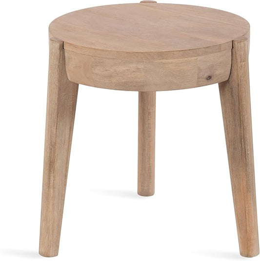 Kate and Laurel Vola Round Wood Side Table, 17 x 17 x 18, Natural Wood, Transitional End Table for Use as Bedside Nightstand, Living Room Ottoman, or Bedroom Vanity Stool