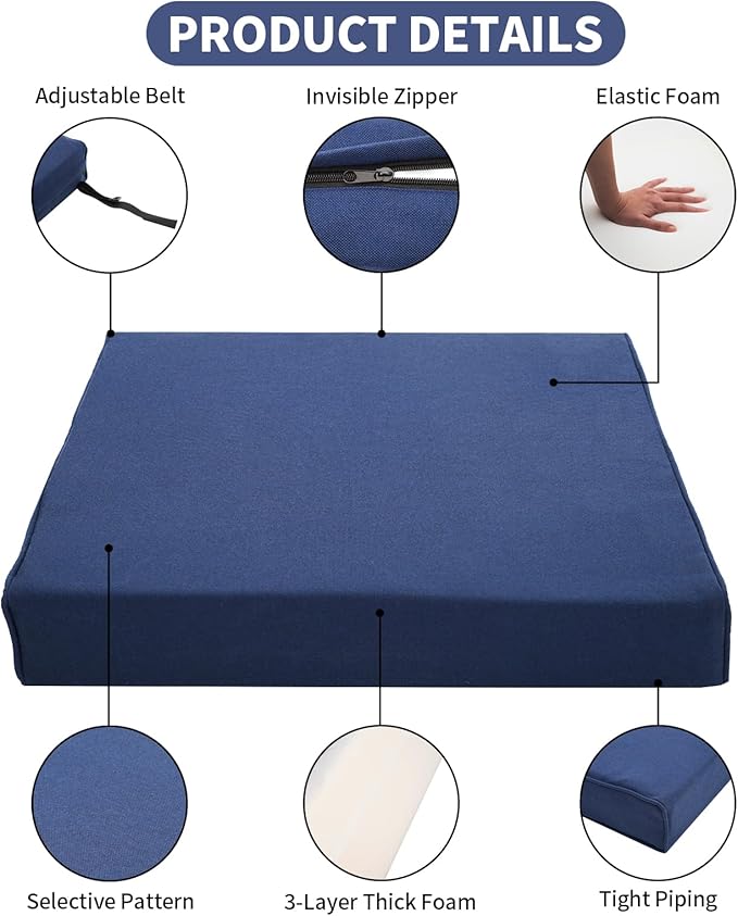 Patio Furniture Sofa Cushion Set Outdoor Living Deep Seating Cushions Thick Foam Replacement Cushion,21.7x21.7 Inch,Navy Blue