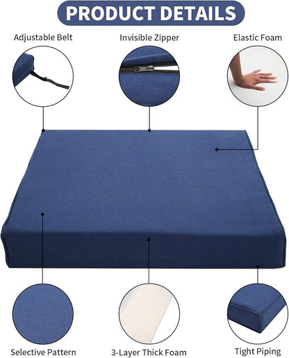 Patio Furniture Sofa Cushion Set Outdoor Living Deep Seating Cushions Thick Foam Replacement Cushion,23.6x23.6 Inch,Navy Blue