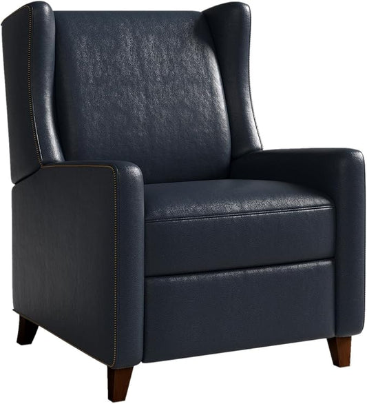 Genuine Leather Recliner Chair for Adults, Top-Grain Leather Manual Recliner with Classic Design, Comfortable Armchair for Living Room, Bedroom or Theater Use