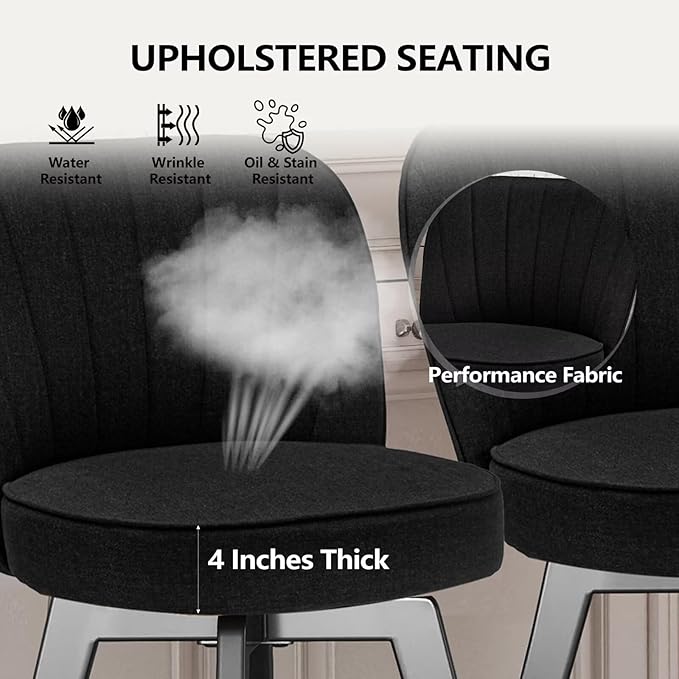 MINCETA Bar Stools Set of 4, 26 Inch Upholstered Barstools with Backrest and Footrest, Swivel Counter Height Barstools for Kitchen Island Home Bar Black