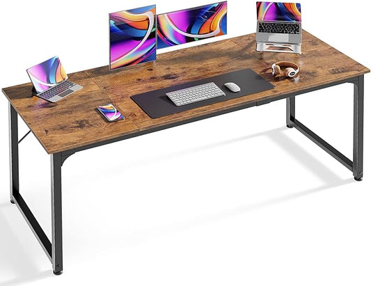 Huuger Computer Desk, 63 Inch Office Desk, Gaming Desk with Storage, Writing Desk Work Desk for Home Office, Study, Modern Simple Desk, Large Legroom, Metal Frame, Rustic Brown