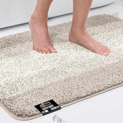 GORILLA GRIP Ultra Soft Plush Bathroom Rugs with Textured Rubber Backing, 40 x 24 Absorbent Quick Dry Bath Mat, Machine Washable Shower Mats, Home Décor Accessories Bathmat Rug Essentials, Beige