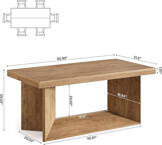 Tribesigns 63-Inch Dining Table for 4-6, Farmhouse Kitchen Table with Heavy Duty Pedestal, Rectangular Wooden Dinner Furniture for Home, Dining Room, Living Room, Brown