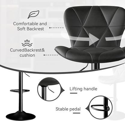 Bar Stools,Adjustable Swivel Barstools, Faux Leather Bar Chairs,Upholstered Counter Height with High Backrest for Kitchen Island, Black