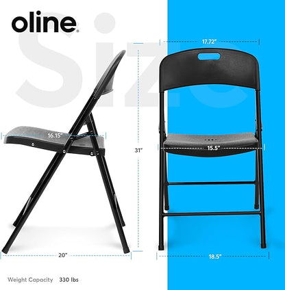 Oline Folding Chair, Indoor Outdoor Plastic Commercial Stackable Foldable Guest Chairs for Events Office Wedding Party Picnic Kitchen Dining, 350lb Capacity (Black, 1 Pack)
