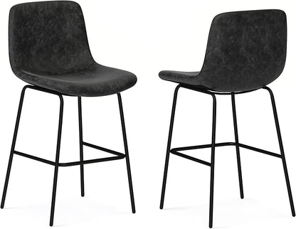 SIMPLIHOME Jolie Contemporary 24 inch Counter Height Stool (Set of 2) in Distressed Charcoal Grey Vegan Faux Leather for the Dining Room and Kitchen