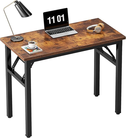 Need Folding Computer Desk - 31.5 Inch Foldable Office Writing Work Study Kids Student Teacher Home Bedroom Table for Small Space, Rustic Brown