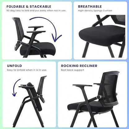40 Pack Stackable Conference Room Chairs with Paddle Folding Office Chair Foldable Desk Chair Mesh Back and Arms for Conference Meeting Guest Reception Home Office Training Room Chair Black