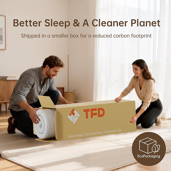 TFD Twin XL Memory Foam Mattress New Version Cool Gel Infused Medium Firm Zoned Pressure Relief for Cooling Sleep Fiberglass Free CertiPUR-US Certified Washable Removable Cover 6 Inch(White)