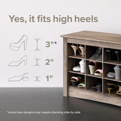 Prepac Elegant Brown Shoe Storage Cabinet, Space-Saving Solution with Cubbies for 36 Pairs, 13"D x 23.5" W x 72.5" H