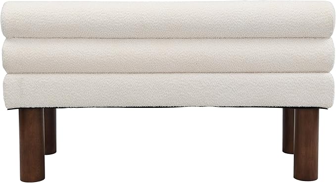 Christopher Knight Home Wally Boucle Upholstered Dining Bench, Modern Large Dining Room Chair, Entryway Ottoman Bench, Bedroom End of Bed Seating, Armless Desing and Wooden Frame, Milky White+Brown