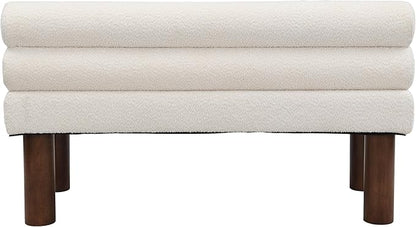 Christopher Knight Home Wally Boucle Upholstered Dining Bench, Modern Large Dining Room Chair, Entryway Ottoman Bench, Bedroom End of Bed Seating, Armless Desing and Wooden Frame, Milky White+Brown