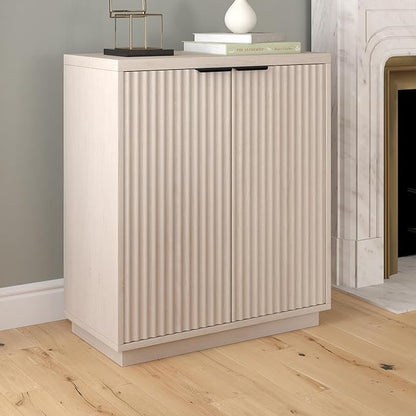 Henn&Hart 28" Fluted Wooden Accent Cabinet, Modern Ribbed Sideboard Buffet Cabinet with 2 Doors and an Adjustable Shelf for Living Room, Dining Room, Bedroom or Entryway, Alder White