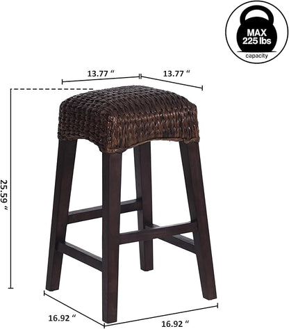 JONATHAN Y CSL1101C Maui 25.5" Rustic Bohemian Hyacinth/Wood Backless Counter Stool for Home, Kitchen, Dining Room, Workspaces, Cafes and Resturants, Dark Brown Woven Seat with Natural Wood Frame