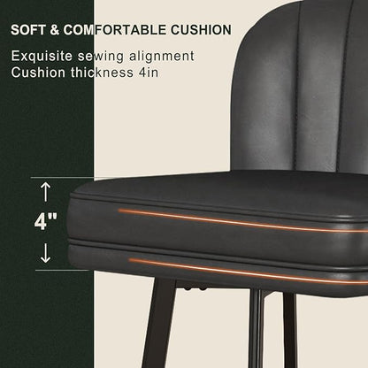 Swivel Counter Height Bar Stools Set of 3, 26'' Modern Barstools with Backs and Metal Legs, Upholstered Bar Chairs, Faux Leather Black Stools for Kitchen Island Chairs