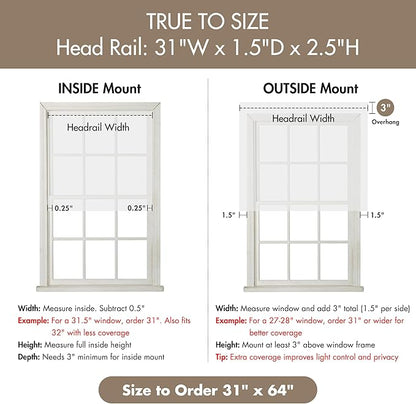 Madison Park Kyler Cordless Roman Shades - Single Panel, Lightweight Linen Blend Fabric, Natural Design, Easy Installation, Light Filtering Window Blind, Bedroom, Living Room Decor 31"W x 64"H White
