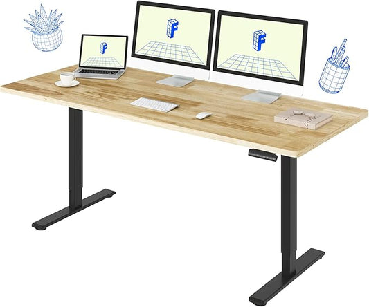 FLEXISPOT E3 Solid Wood Dual Motor 71 x 30 Electric Standing Desk Sit Stand Desk, Holds 220 lbs, Adjustable Height w/Memory Presets, Butcher Block Rubberwood Desktop & Black Frame, Ships in 2 Boxes