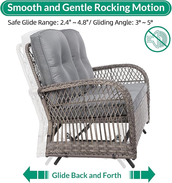 VIVIJASON 7-Piece Outdoor Patio Wicker Conversation Sets, All Weather Outdoor Rattan Furniture Set Includes Glider Loveseat, 2 Glider Rocker Chairs, 2 Swivel-Gliders Chairs, 2 Coffee Table, Grey
