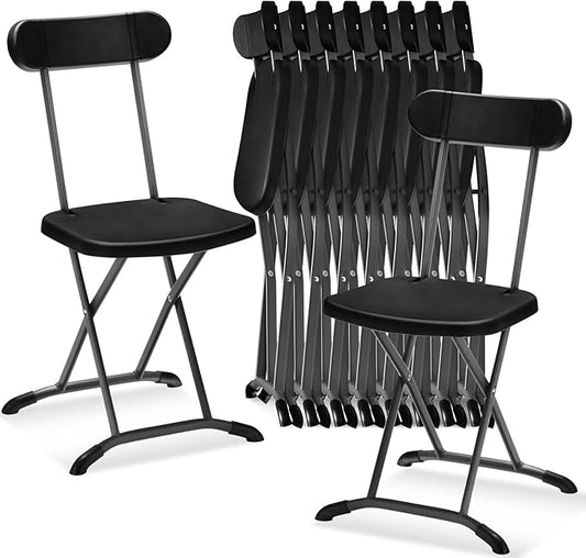 GYMAX Folding Chair, 400lbs Plastic Chairs Set with Steel Frame & Ergonomic Curved Back, Indoor & Outdoor Commercial Event Seat for Meeting, Wedding, Stackable Lightweight Folding Chairs (10, Black)
